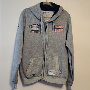 Geographical Norway 1953 Tween Pole Gray Zip-Up Hoodie with Patches XXL